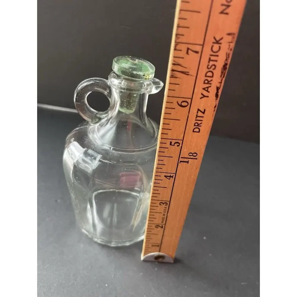 Vintage Paneled Cruet Jar Syrup Vinegar Bottle Clear Green Retro Cottagecore